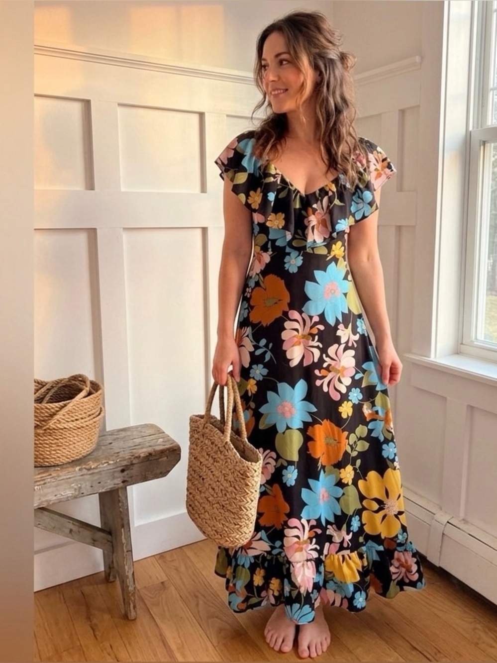 Lulu's Multicolor Floral Maxi Dress Size Small
